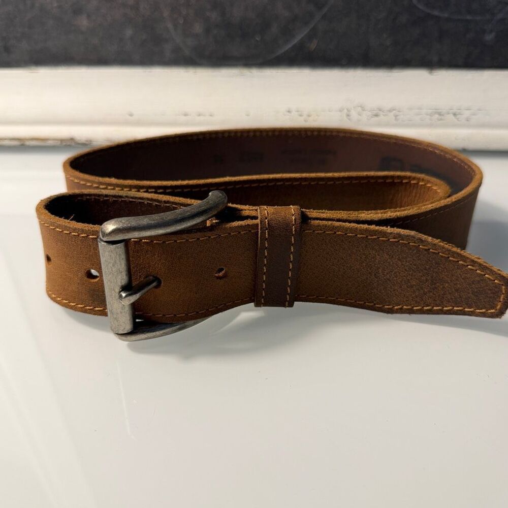 Buckle Genuine Leather Brown Belt Men’s Size 36 Distressed Rustic Western 3512